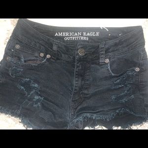 Black denim distressed American eagle shorts